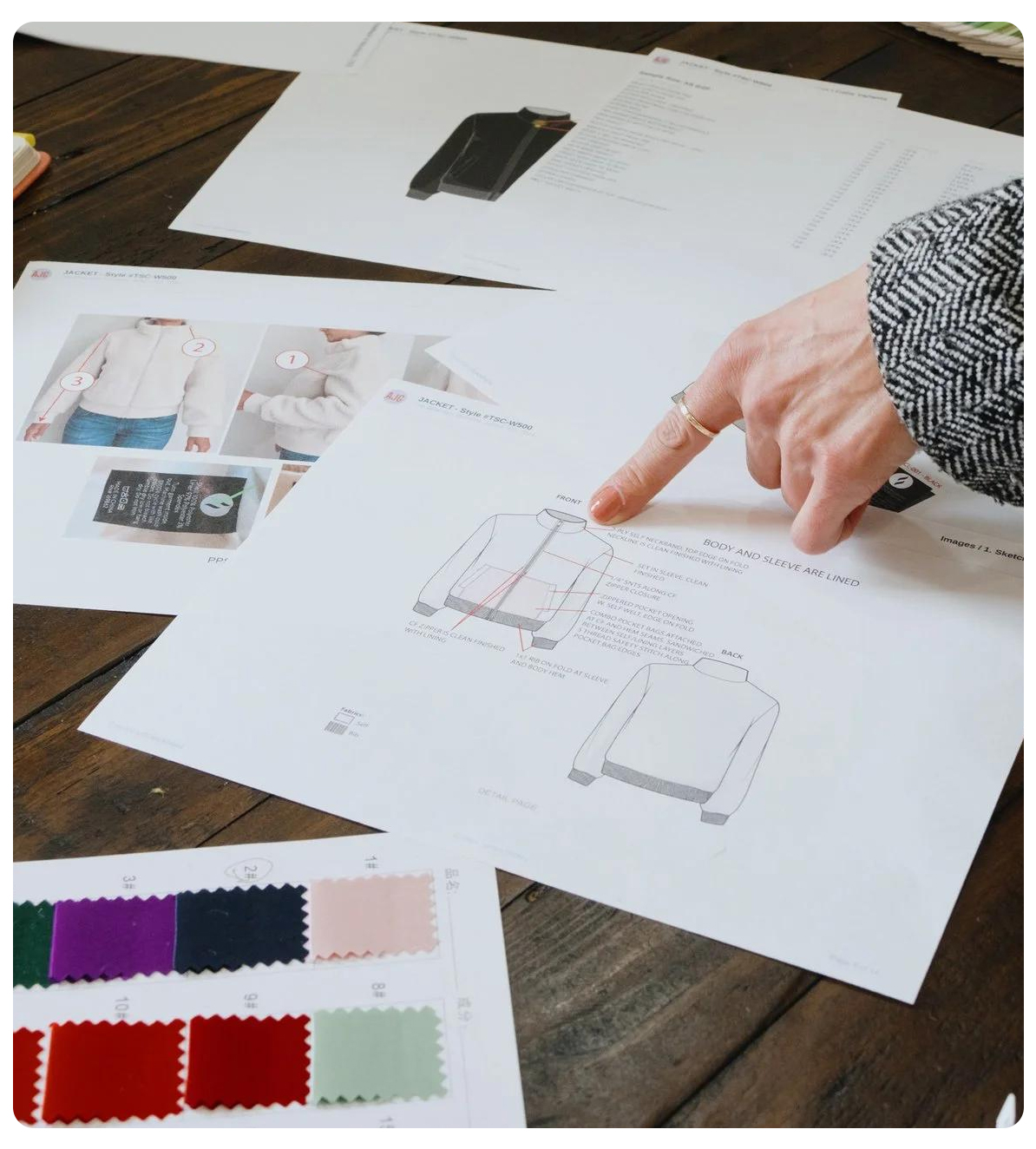 Private label apparel product development with tech pack and fabric samples